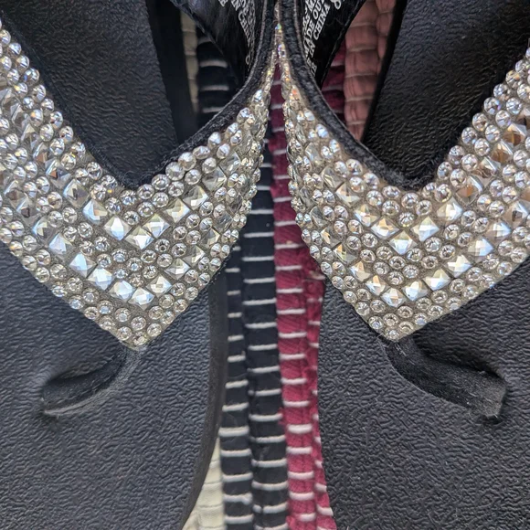 Yellow Box Black Sandals with Silver Rhinestones - Picture 2 of 4
